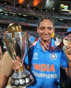 harmanpreet kaur cricketer with trophy